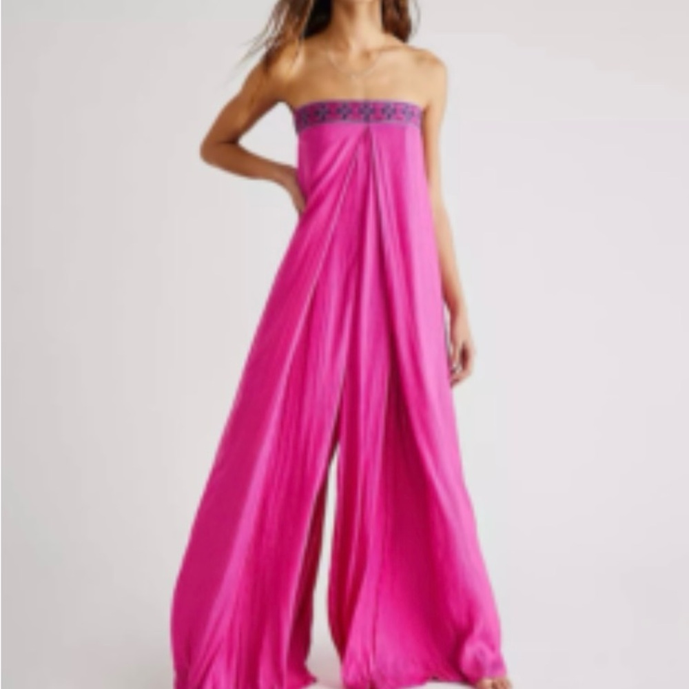 Free People Vibrant Pink Strapless Jumpsuit
